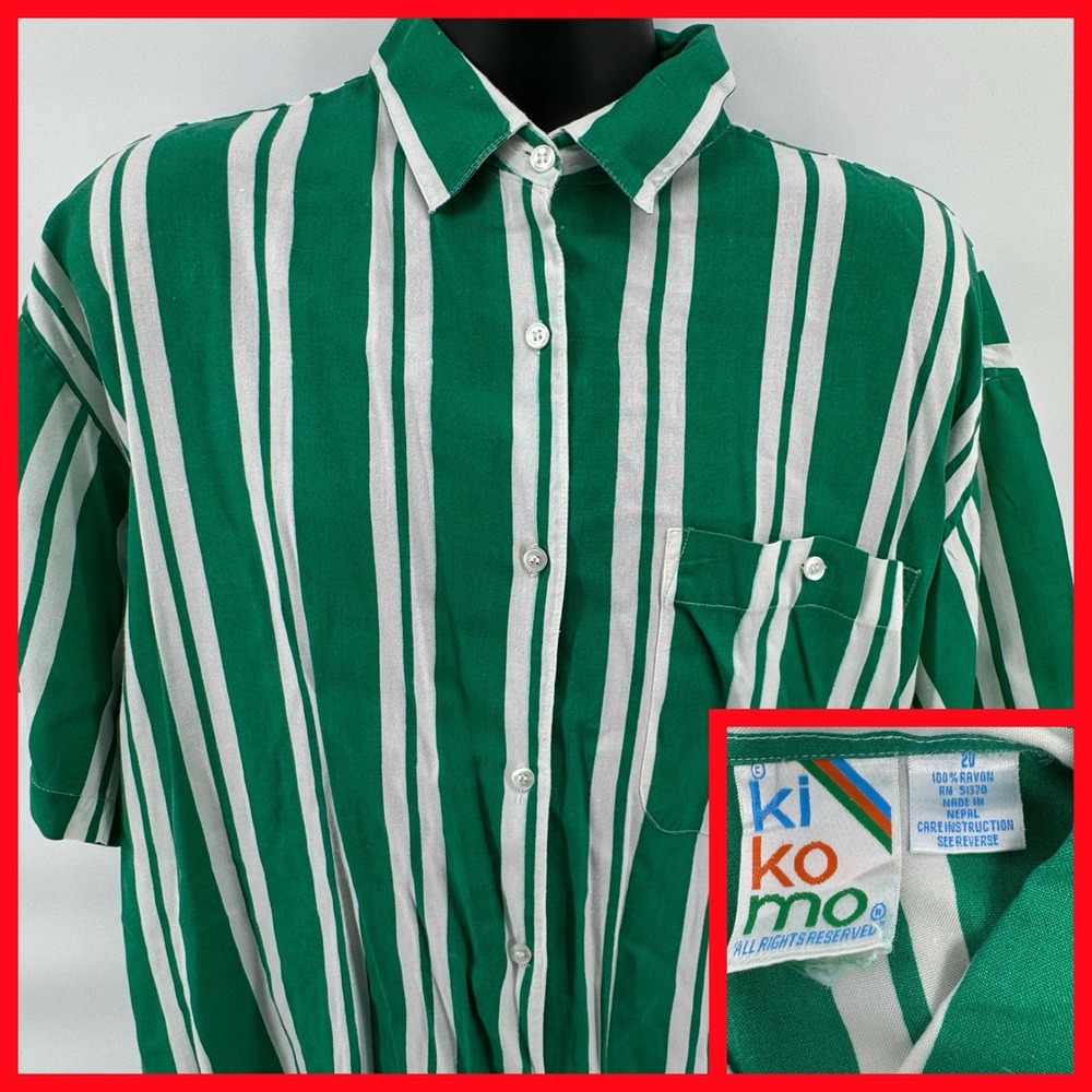 Kiko Mo Mens Green White Stripe Short‎ Sleeve Button Up Casual Shirt Size 20